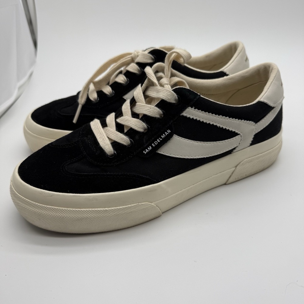 Sam Edelman Black and Cream Platform-Style Low-Top Sneakers